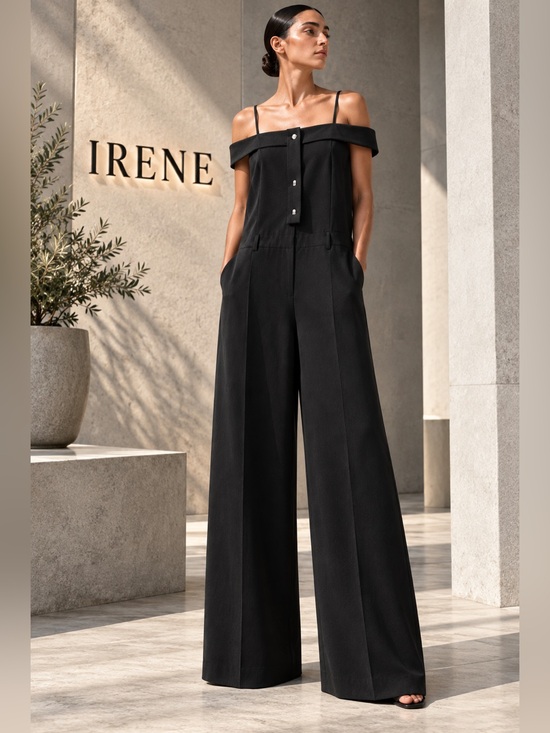IRENE Pants - IRENE Architectural WideLeg Jumpsuit Wool Mohair Minimalist Industrial Size 38/6